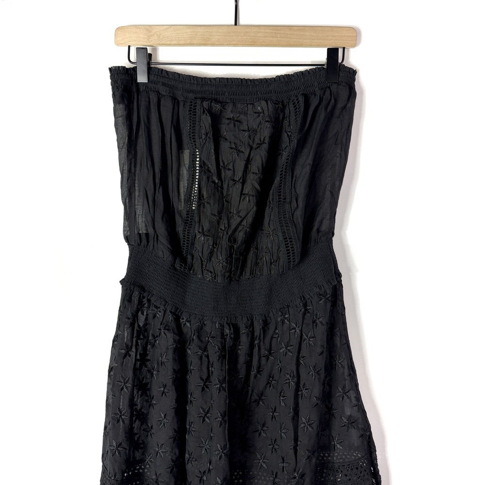 Ramy Brook Lucia Dress Black Strapless Embroidered Eyelet Cotton Silk Sz M - Picture 4 of 10